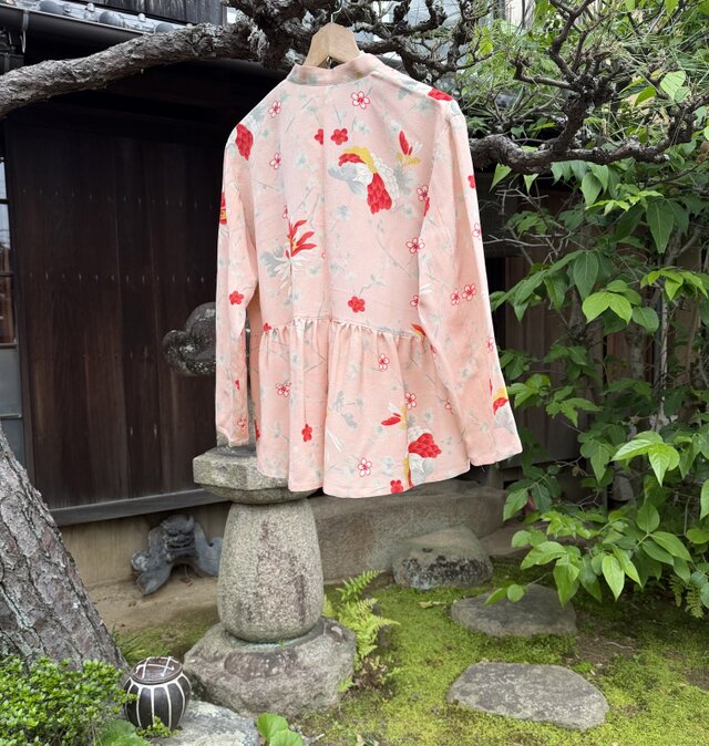 着物リメイク】やさしいスタンドカラーのブラウス/後ろギャザー