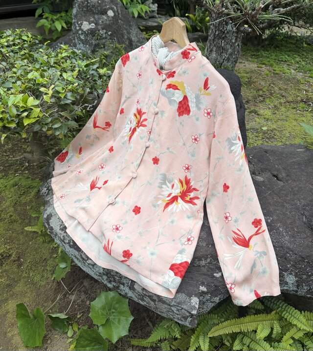 着物リメイク】やさしいスタンドカラーのブラウス/後ろギャザー