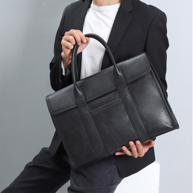 メンズトート/ビジネスバッグ 牛革 黒 仕切りあり 牛革トートバッグ メンズ ビジネス パソコン収納 15 インチ 大容量