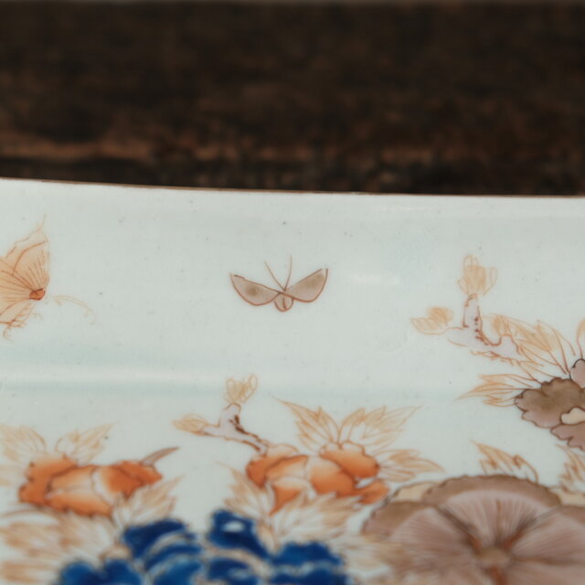 特価¥4400→¥3300】花と蝶々◇伊万里 花蝶文長方皿 刺身皿 芍薬 骨董