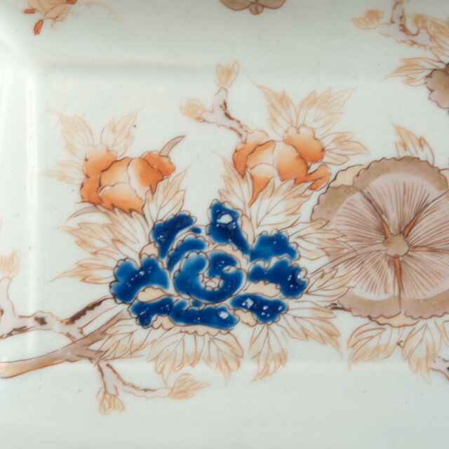 特価¥4400→¥3300】花と蝶々◇伊万里 花蝶文長方皿 刺身皿 芍薬 骨董