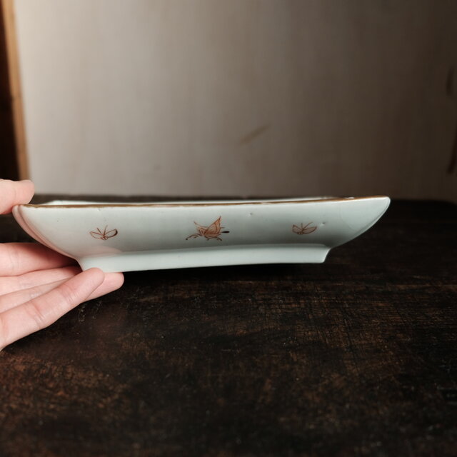 特価¥4400→¥3300】花と蝶々◇伊万里 花蝶文長方皿 刺身皿 芍薬 骨董