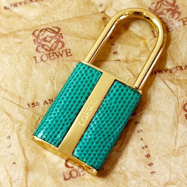 LOEWE Slide-Open Padlock Charm in Green & Gold | iichi 日々の