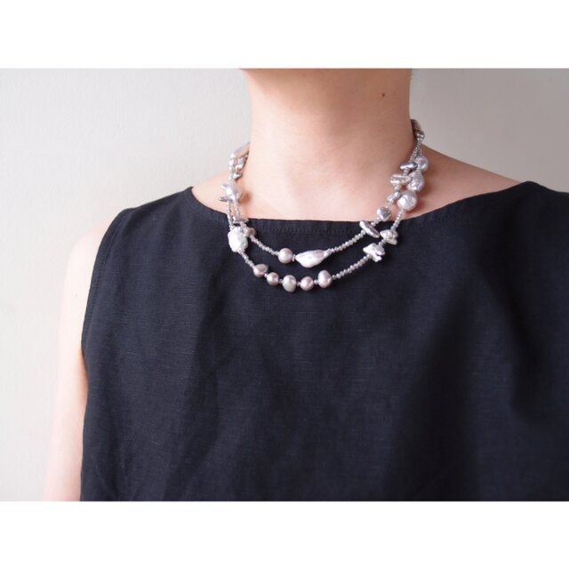 Labradorite × Pearl Necklace／ラブラドライト×パール ステーション 