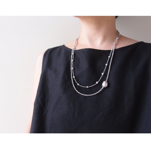 Labradorite × Pearl Station Necklace／ラブラドライト×パール 
