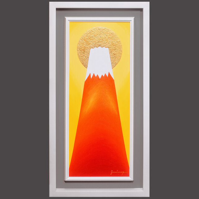 『金の太陽の大発展赤富士』24K純金箔使用●がんどうあつし油絵WF3ホワイト額付 金の太陽の大発展赤富士』24K純金箔使用○がんどうあつし油絵WF3