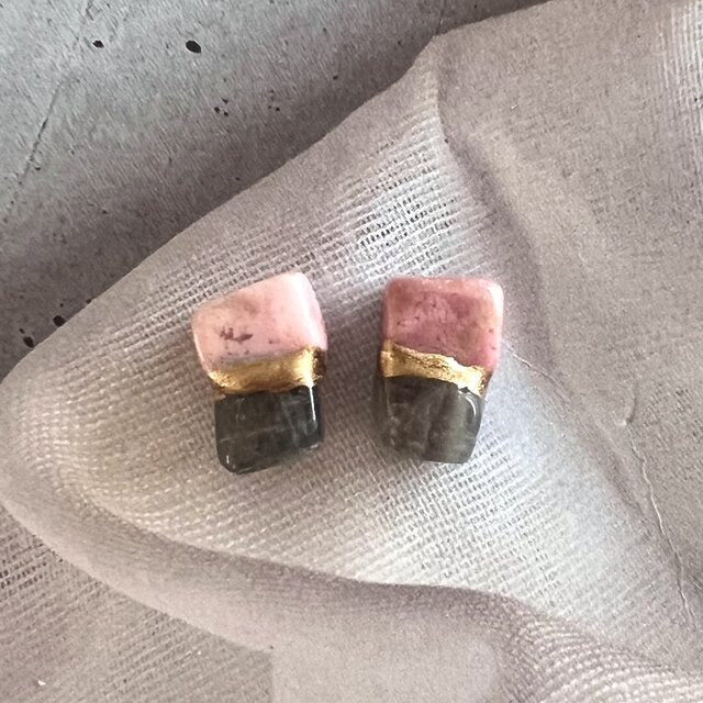 一点物】ロードナイトとラブラドライトの金継ぎピアス・イヤリング
