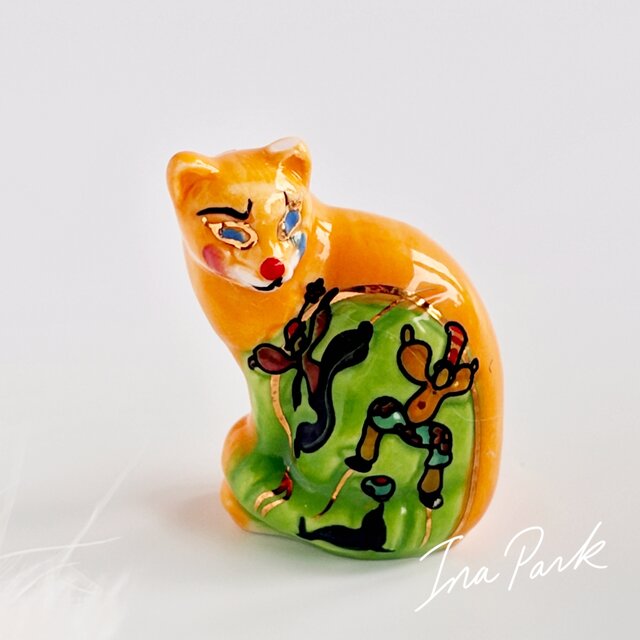 Longwy ロンウィー エナメルキャット 猫のフェーブ 装飾陶器 フェーヴ