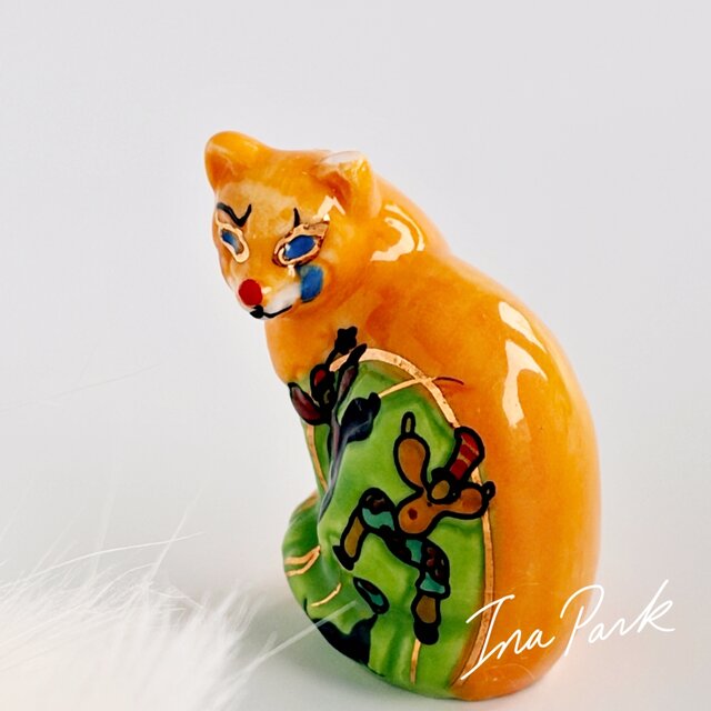 Longwy ロンウィー エナメルキャット 猫のフェーブ 装飾陶器 フェーヴ