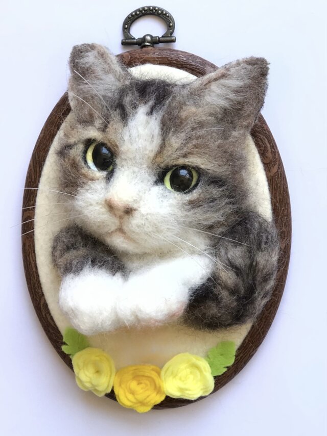 羊毛フェルト猫 羊毛フェルトで作る猫ポートレート《大タイプ上半身像》【オーダー