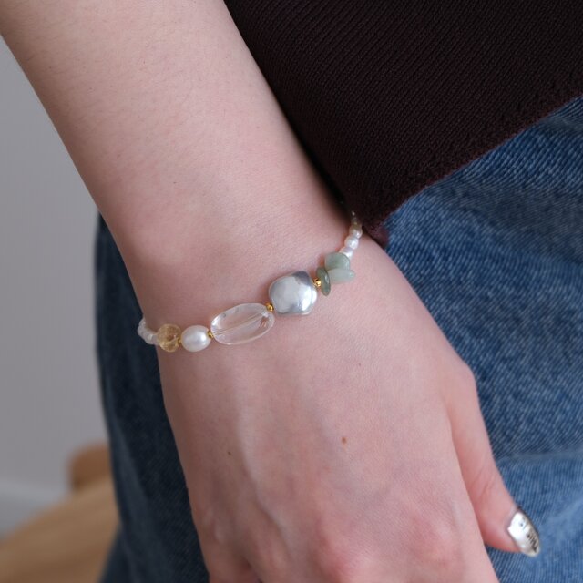 kuldi og hlýja bracelet 淡水バロックパール 天然石ブレスレット 翡翠
