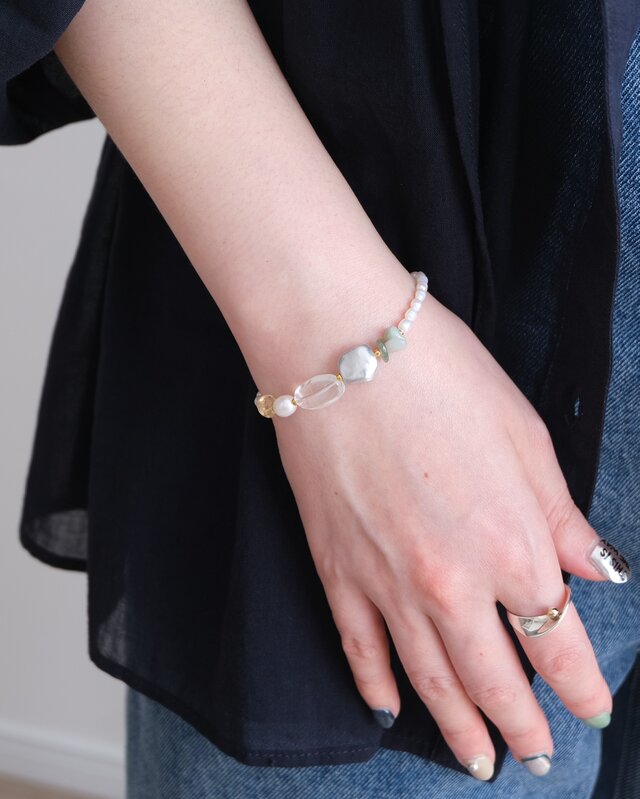 kuldi og hlýja bracelet 淡水バロックパール 天然石ブレスレット 翡翠