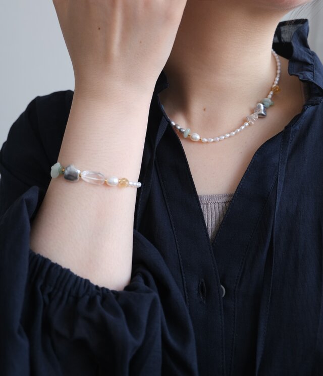 kuldi og hlýja bracelet 淡水バロックパール 天然石ブレスレット 翡翠