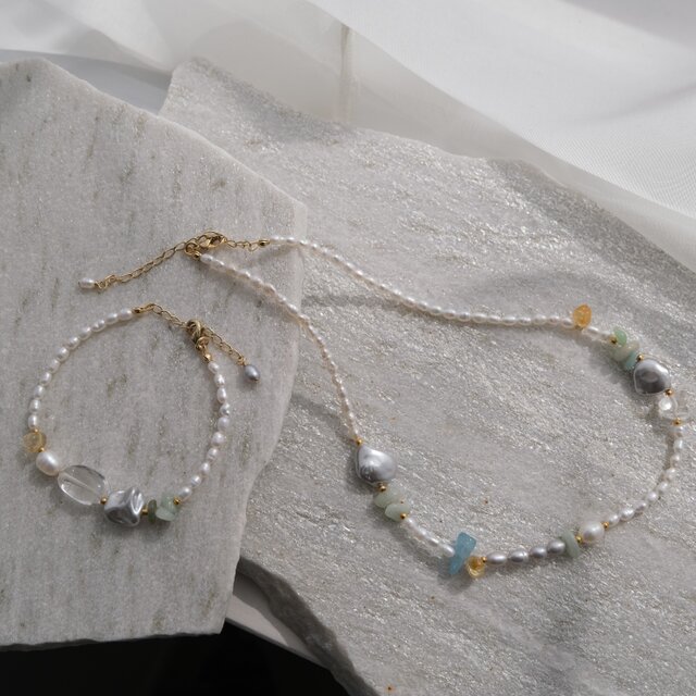 kuldi og hlýja bracelet 淡水バロックパール 天然石ブレスレット 翡翠