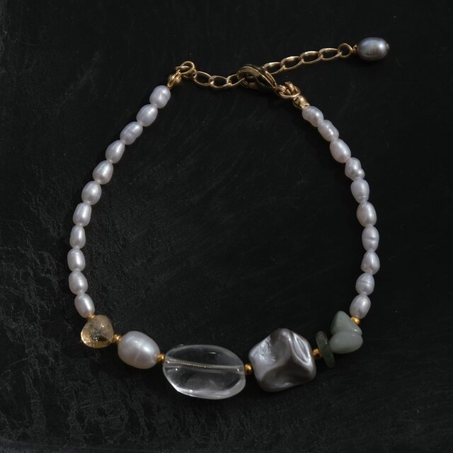 kuldi og hlýja bracelet 淡水バロックパール 天然石ブレスレット 翡翠
