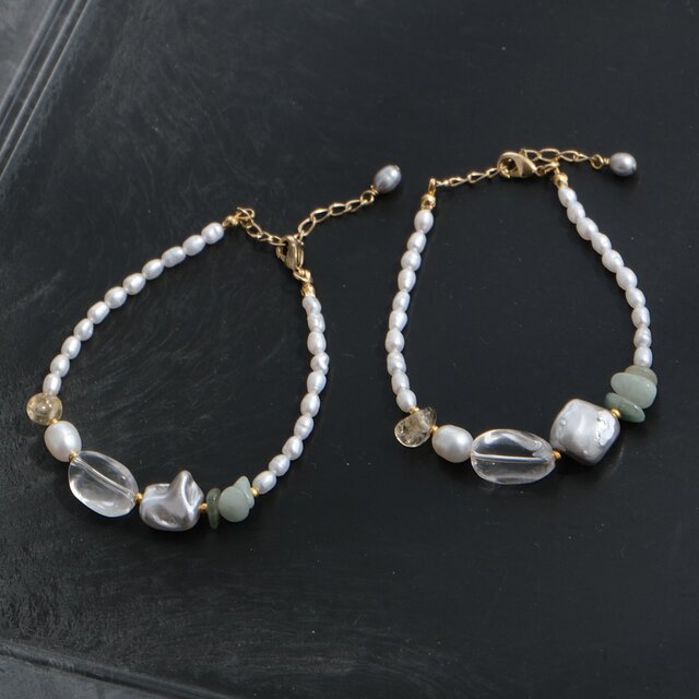 kuldi og hlýja bracelet 淡水バロックパール 天然石ブレスレット 翡翠