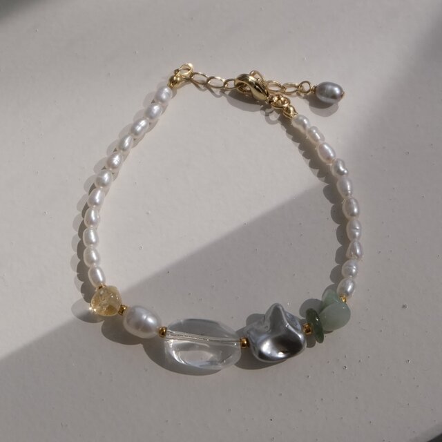 kuldi og hlýja bracelet 淡水バロックパール 天然石ブレスレット 翡翠