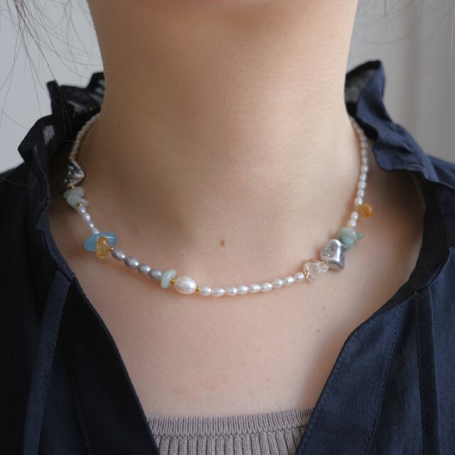 kuldi og hlýja necklace 淡水バロックパール 天然石ネックレス 翡翠