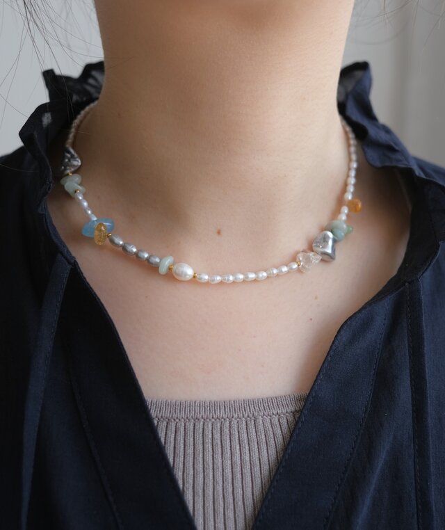 kuldi og hlýja necklace 淡水バロックパール 天然石ネックレス 翡翠