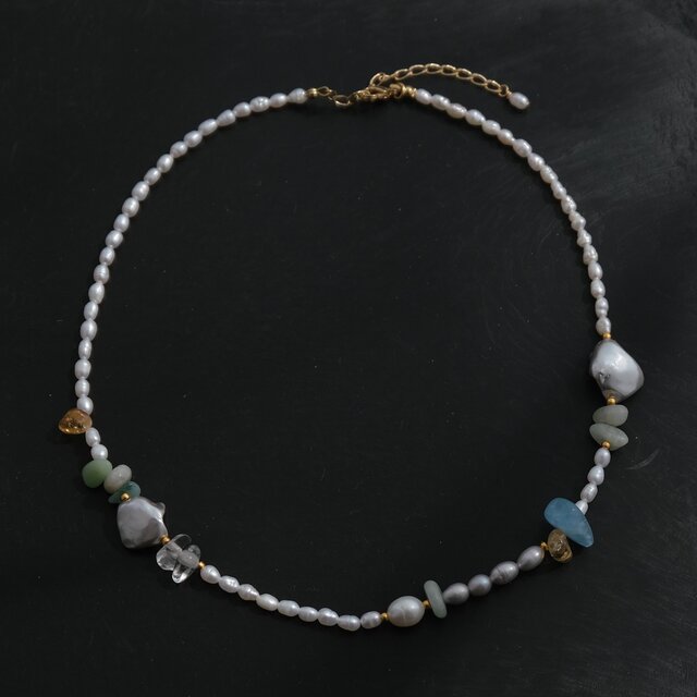 kuldi og hlýja necklace 淡水バロックパール 天然石ネックレス 翡翠
