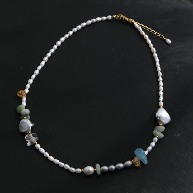 kuldi og hlýja necklace 淡水バロックパール 天然石ネックレス 翡翠
