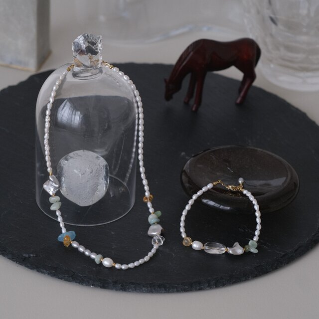 kuldi og hlýja necklace 淡水バロックパール 天然石ネックレス 翡翠
