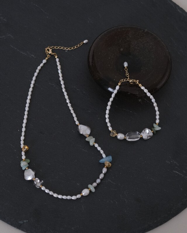 kuldi og hlýja necklace 淡水バロックパール 天然石ネックレス 翡翠