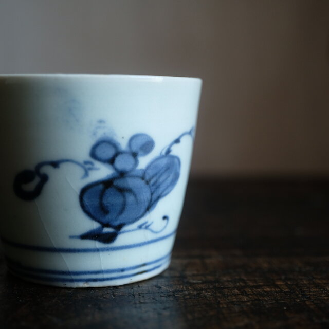 リーフの文様◇伊万里 染付蕎麦猪口 骨董/antiques 古民家 古道具 江戸