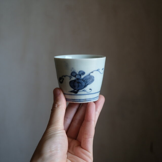 リーフの文様◇伊万里 染付蕎麦猪口 骨董/antiques 古民家 古道具 江戸