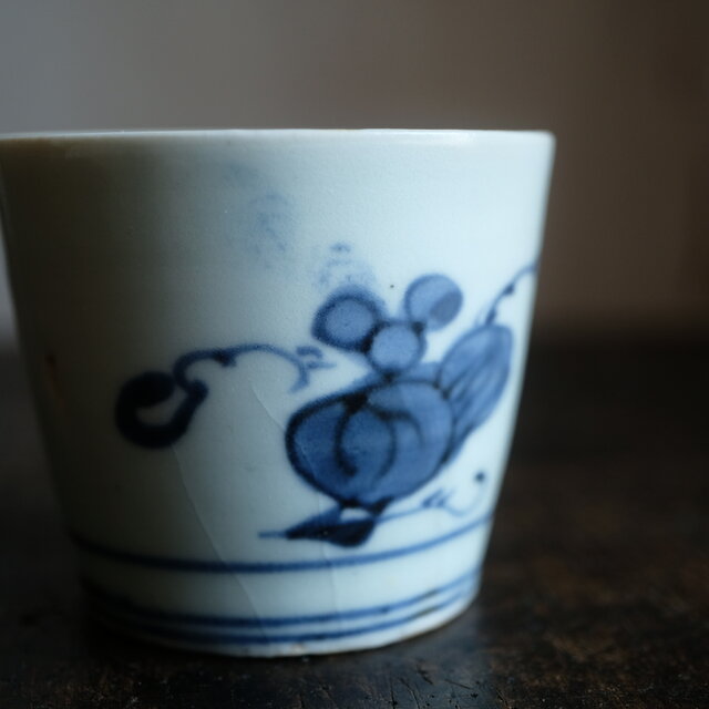 リーフの文様◇伊万里 染付蕎麦猪口 骨董/antiques 古民家 古道具 江戸