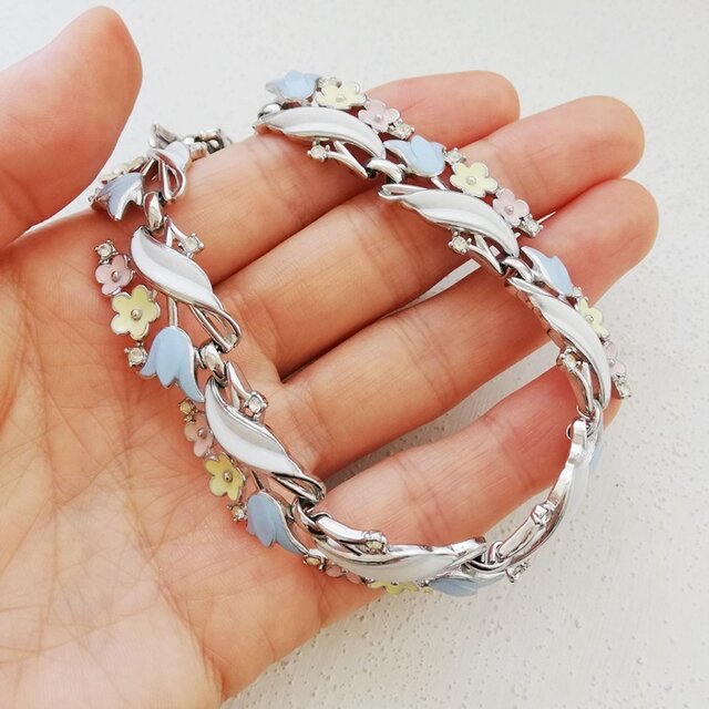 Trifari トリファリ シルバートーン マルチカラー フラワー ネックレス