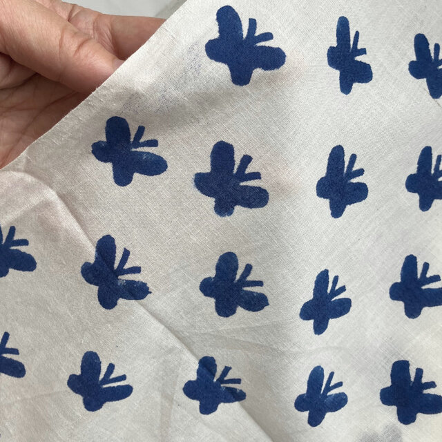 インド ブロックプリント生地[50cm単位切売]サンガネリ バタフライ