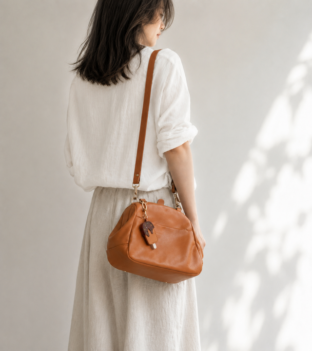 本革 がま口バッグ 斜めがけ 3WAY ショルダー ハンドバッグ レディース