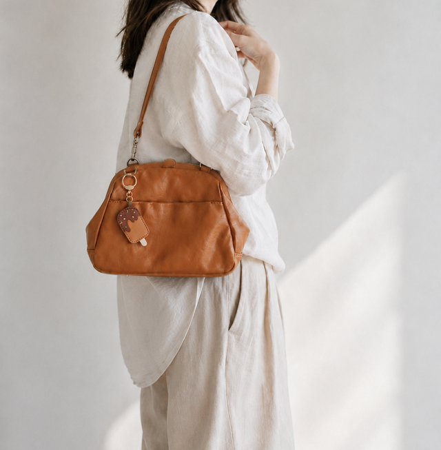 本革 がま口バッグ 斜めがけ 3WAY ショルダー ハンドバッグ レディース