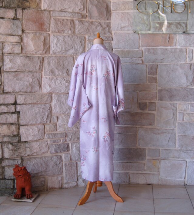 レトロクラシカル 藤色（ふじいろ） 着物スリーブワンピース 着物