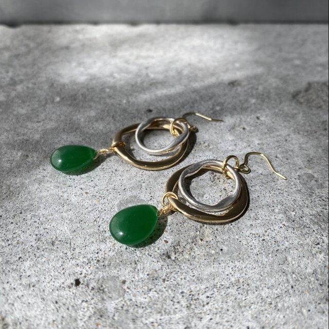 Vintage 00s USA double ring natural stone chalcedony pierce
