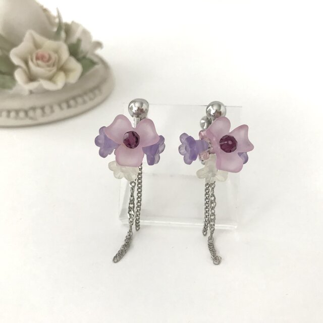 フラワー ブーケ イヤリング パープル パステルカラー 花 紫 紫陽花