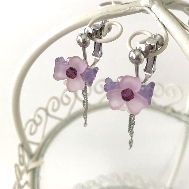 フラワー ブーケ イヤリング パープル パステルカラー 花 紫 紫陽花