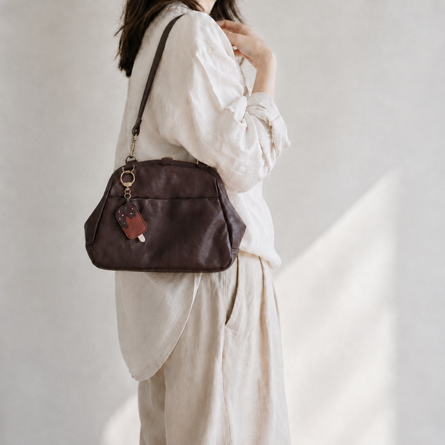 本革 がま口バッグ 斜めがけ 3WAY ショルダー ハンドバッグ レディース