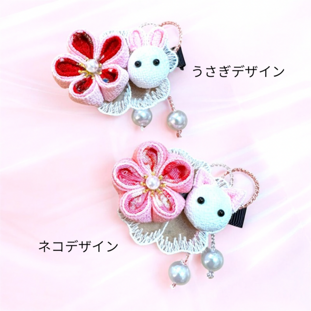 つまみ細工】うさぎのベビーヘアクリップ｜七五三・初節句・ひな祭り