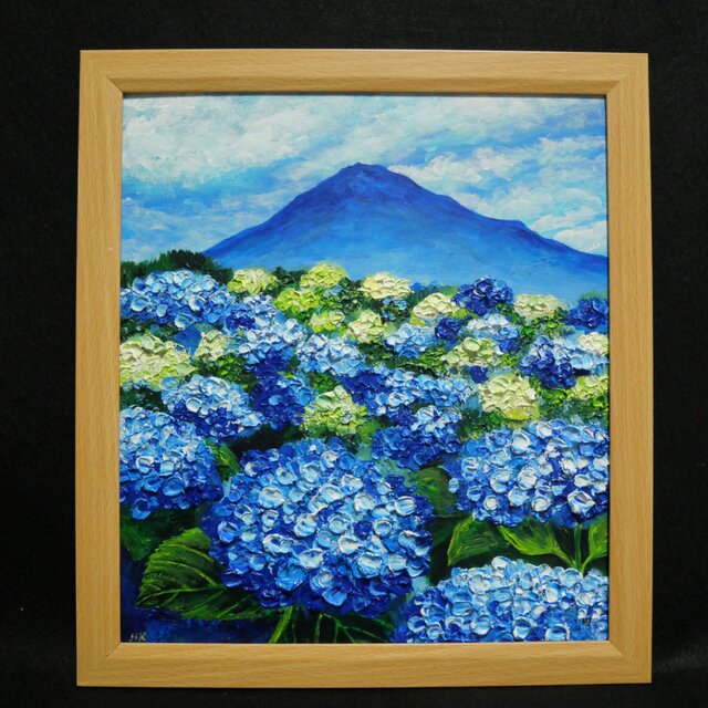 油絵 油彩 油彩画 絵画 絵【紫陽花と富士山】 油絵 絵画【青の情景 〜富士と紫陽花の咲く丘〜】油彩画 風景画