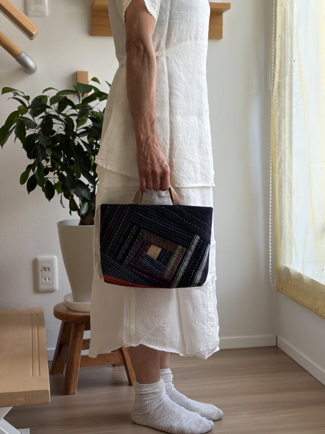 G*!様 ハンドメイド　古布バッグ 古布・縞模様のちょっとそこまでミニバッグ | iichi 日々の暮らしを