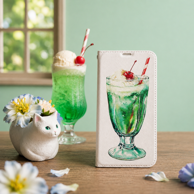 iPhone】喫茶店のクリームソーダ 手帳型 スマホケース | iichi 日々の