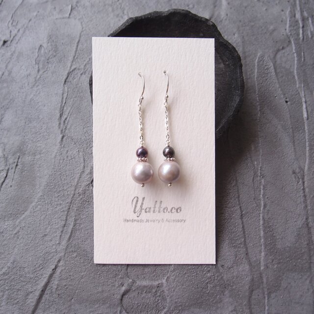 SV】Gray × Navy Pearl Earrings／バイカラー パールピアス（ライト