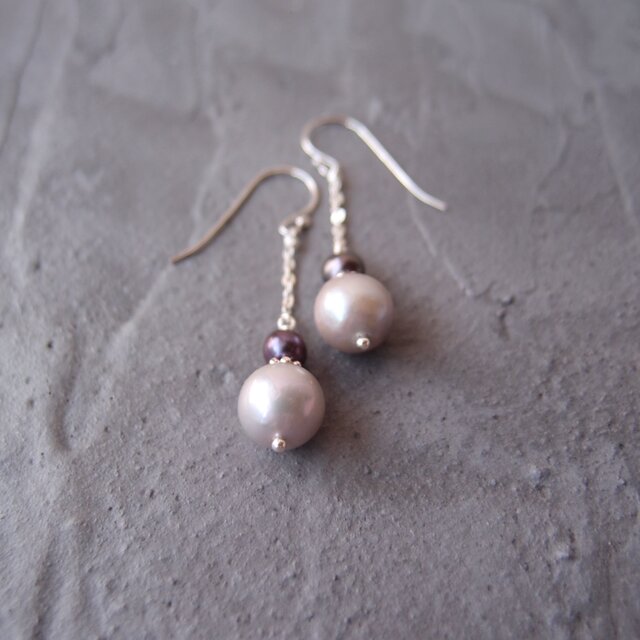 SV】Gray × Navy Pearl Earrings／バイカラー パールピアス（ライト
