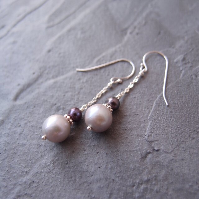 SV】Gray × Navy Pearl Earrings／バイカラー パールピアス（ライト