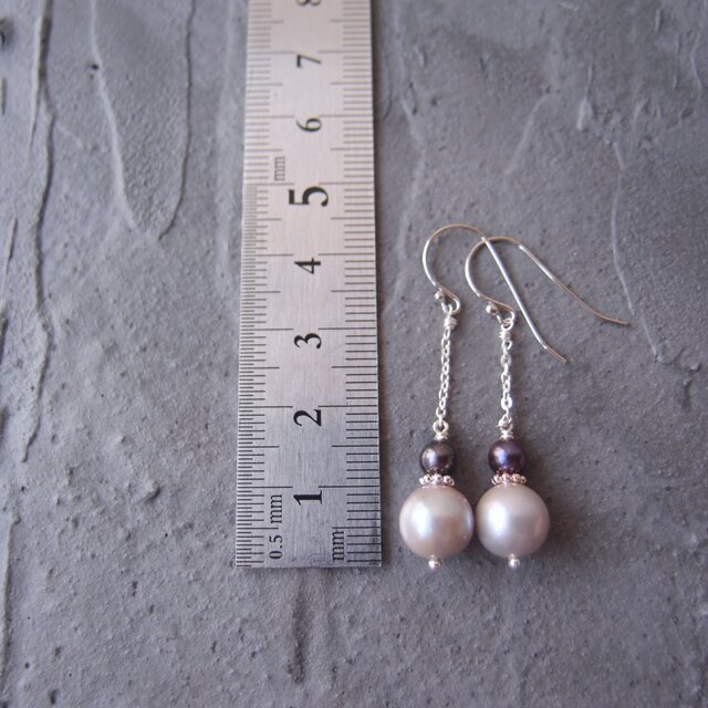 SV】Gray × Navy Pearl Earrings／バイカラー パールピアス（ライト