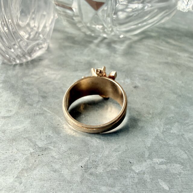 ヴィンテージリング U.S.A. 1970-80's Faux Pearl & Leaf / 18K HGE