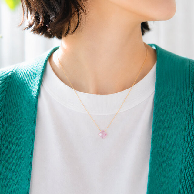 凛とした可愛さ＊ピンクトパーズのオニオンカット・ネックレス～14KGF