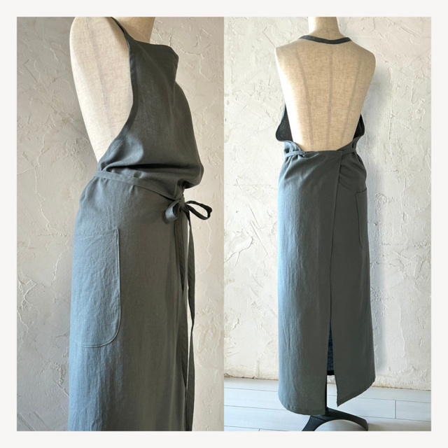 ラフに纏うマキシエプロン｜Green Gray | iichi 日々の暮らしを